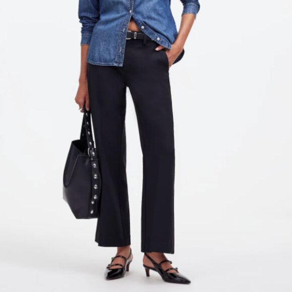 Madewell Pants Kick Out Crop Wool-Blend Twill Black Work Business Casual Size 10 - Picture 1 of 8